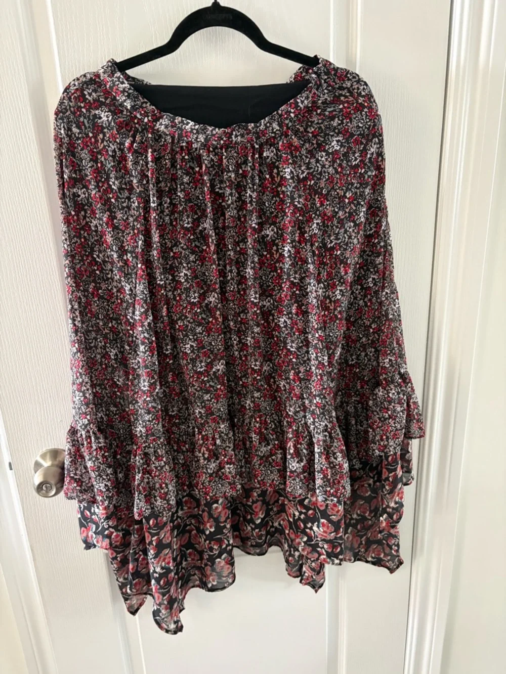 Women's Floral Tiered Free People Skirt in Black and Red Zuma - Picture 4 of 6